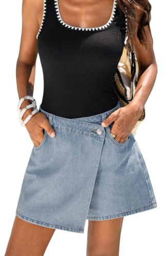 CUPSHE Falda pantalón corto de mezclilla para mujer con cintura alta