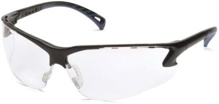 Pyramex Safety Venture 3 SB5710DT - Occhiali protettivi con fessure d'aerazione, stanghette e poggianaso regolabili, lenti trasparenti anti-appannamento