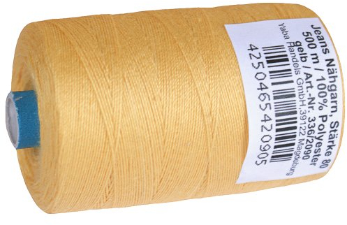1 Stück Spule a. 500 m Jeans - Nähgarn, Jeansfaden gelb, Stärke 80, 100% Polyester, Nähmaschinen Garn Garne, 2090