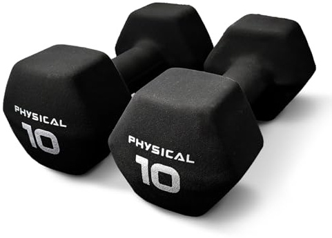 Physical 2 x 10kg Neo Hex Dumbbells - Black - Weights for Body Toning, Cardio and Strength Training