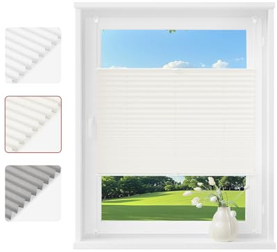 WOLTU Plissee ohne Bohren Klemmfix Faltrollo Jalousie Creme 95x130cm (BxH), Plisseerollo Crushed Optik Sichtschutz und Sonnenschutz Easyfix lichtdurchlässig Rollo für Fenster & Tür