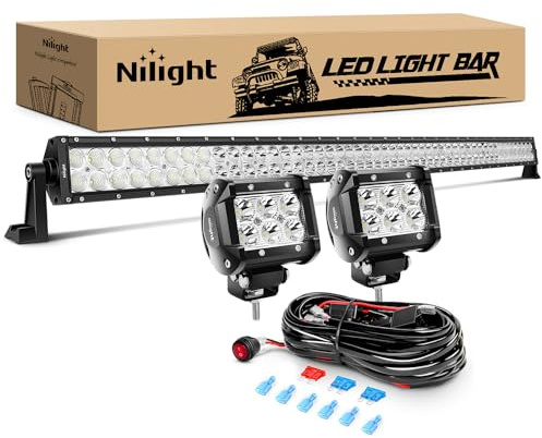 Nilight - ZH023 52Inch Spot Flood Combo Led Light Bar 2PCS 4Inch 18W Spot LED Fog Lights With Off Road Wiring Harness- 3 Leads, 2 Years Warranty