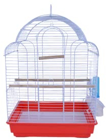 Pet's Solution - Gabbia per Uccelli come Canarini, Spaziosa e Robusta, con Fondo Estraibile, 1 Beverino, 2 Mangiatoie, 2 Posatoi in Legno e 1 Altalena - Rosso