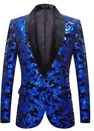 PYJTRL Blommig kavaj i sammet med paljetter för män, moderiktig blazer