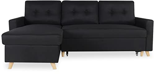 INTENSE DECO Canapé d'angle Convertible réversible Falko Tissu Noir