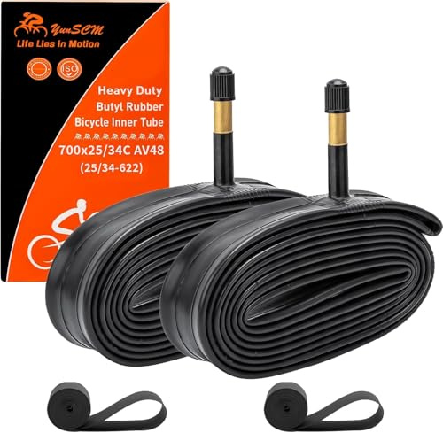 700C Heavy Duty Bike Tubes 700x25C/26C/28C/32C/34C AV48 Schrader Valve (25/34-622) 700C Bicycle Inner Tubes Compatible with 700x25C 700x26C 700x28C 700x30C 700x32C Bike Tire Tubes 2-PCS