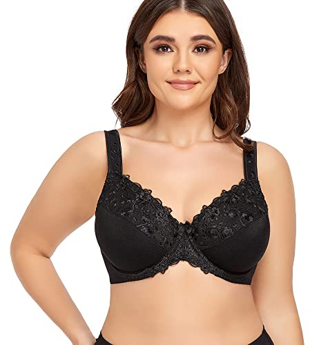 Ayigedu UK Women's Underwire Bra Full Coverage Non Padded Plus Size Minimizer Bras 38-F Black
