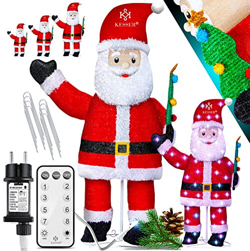 KESSER® Weihnachtsmann LED Santa Weihnachtsfigur Weihnachtsdekoration für Indoor & Outdoor aussen Wetterfest IP44 mit Fernbedienung und Heringe Weihnachtsbeleuchtung weihnachtsdeko 240cm