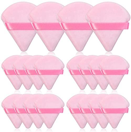 Thrilez 20pcs Triangle Powder Puff, Loose Powder Puffs Makeup Puff for Face Powder, Setting Powder Puff for Make Up, Face Puff Pads for Press Powder, Sponge Powder Applicator for Face and Eye (Pink)