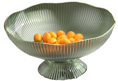 Frutero, de Frutas Cuencos Decorativos con Orificios de Drenaje Base Desmontable Pedestal Frutero para Mesa Encimera Fruteros Decorativos para el hogar (Verde)