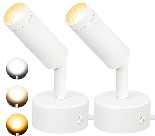 SUNVIE LED Spot Lights Indoor 3W Up Lights With Memory Function 3000K/4000K/5000K 120V Dimmable Uplighting for Plant Spotlight Accent Lighting 2 Pack