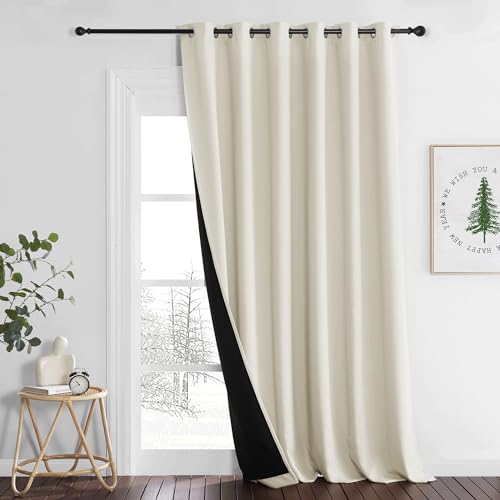 PONY DANCE Cortinas Beige Salon 1 Pieza Cortina Termica Aislante Frio y Calor 200x245 CM Cortinas Dormitorio 100% Opacas Cortinas Habitacion con Ojales Blackout Curtains, Beige Claro