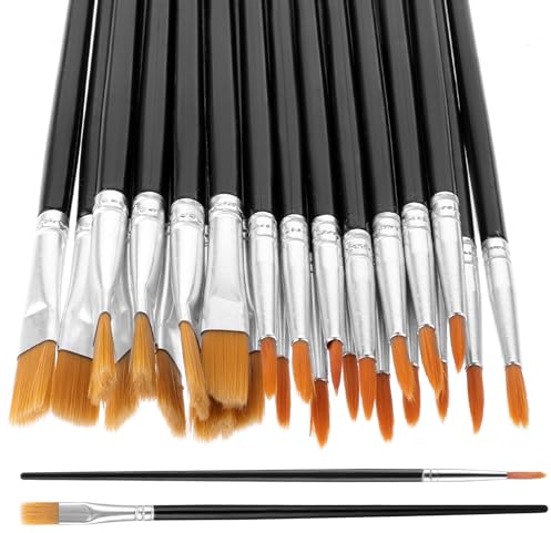 Prasacco 30 Stück Pinsel Set, 15 Runde Pinsel und 15 Flache Pinsel Kleine Künstlerpinsel für Körper Gesicht Felsen Leinwand, Gemälde Liebhaber Kinder und Erwachsene zum Zeichnen Basteln (Schwarz)