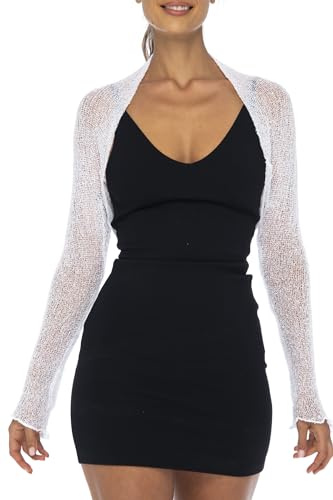 Back From Bali Womens Sheer Arm Cover Shrug Lightweight Cropped Mesh Knit Sleeves White
