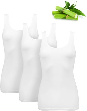 Basic Treasure Lot de 3 Maillots de Corps en Bambou de qualité supérieure pour Femme - Haut Spaghetti - Hauts aérés et Fins - Noir ou Blanc
