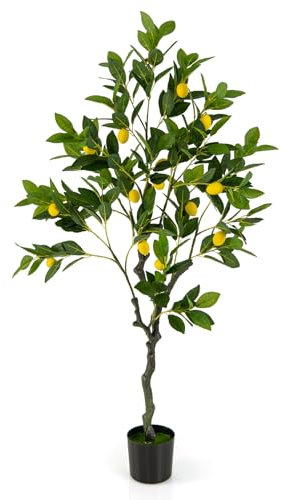 RELAX4LIFE Zitronenbaum Kunstpflanze, Künstliche Pflanze 120 cm, Kunstpflanze groß, Plastik Pflanze im Topf, Lemon Deko Pflanze künstlich, Kunstbaum mit Zitrone Früchte, für Wohnzimmer Büro