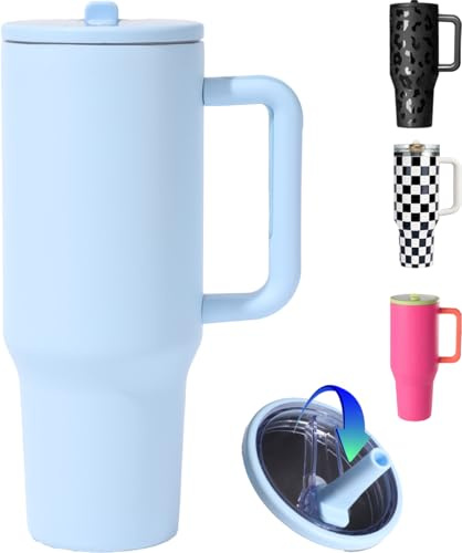 ZHUIYIWIN Tumbler 40 oz med handtag och sugrör, vattenflaska kaffekopp resemugg för kalla eller varma drycker, dubbelvägg rostfritt stål vakuumisolerad tumlare med lock (blå, 1,25 dl)