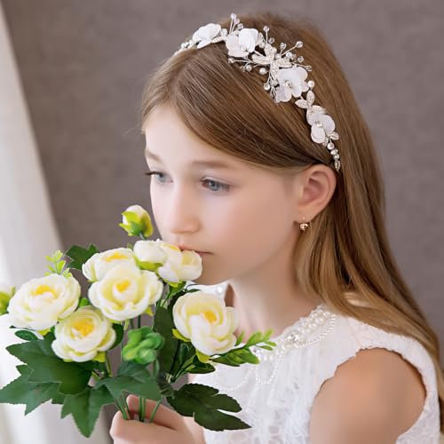 Couronne Fleur Cheveux de Mariée,Bijoux Cheveux Mariage,Fleur Perle Couvre-Chef,Coiffure de Communion Fille Accessoires,Fleur Bandeau Couronne de Mariage pour Enfant