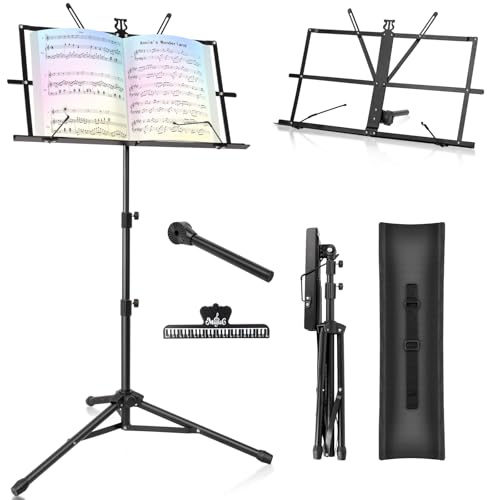 New Bee Atril para Partituras Multifuncional Atril Musica, Plegable Soporte para Libros de Escritorio Soporte para Partituras Altura Ajustable Portátil