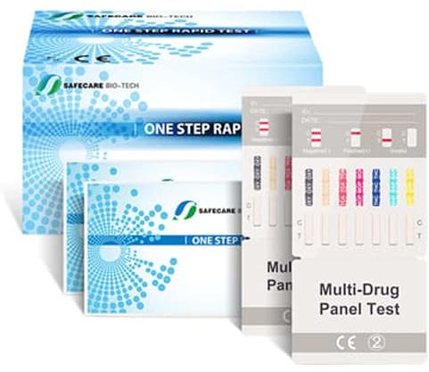 1 SAFECARE 7in1 Drogentest Schnelltest - Multidrogentest | Urin Teststreifen, Selbsttest für zu Hause | Amphetaminen, Kokain, Ecstasy, Methadon, Opiaten, Cannabis THC, Benzodiazepin Test