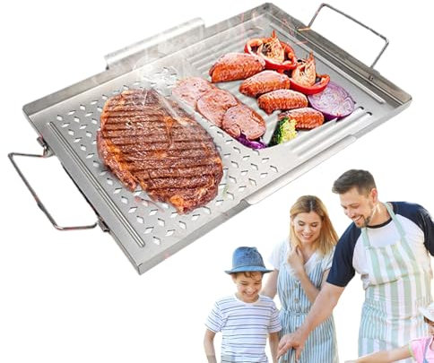 JIEBWCHA Plancha Para Cocina - Plancha Antiadherente | Utensilios de Acero Inoxidable con Asas para Interiores Exteriores Barbacoa y Camping