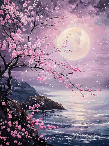 ZGDYi 5D DIY diamond painting paesaggi, Fiore di luna Diamond Painting Kit Completo, Adulti principiante Pittura Diamante,diamond painting personalizzato, Arte Creativa per Casa e Regalo (30x40cm)