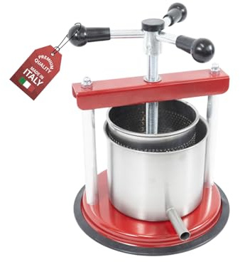 OWIJI Torchietto Premitutto Acciaio Inox Made in Italy Luxury Quality Diametro 16 cm Capacità 3,5 Litri Manuale Premitura Torchio per Mirto Vino Liquori Spremute Succhi Frutta Conserve Melanzane