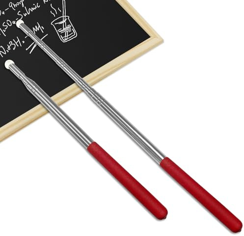 Mirriverse 2 Unidades Puntero Telescópico Extensible 120CM de Acero Inoxidable, Varilla Señaladora para Profesores, Presentaciones y Aula con Mango Antideslizante (Rojo)