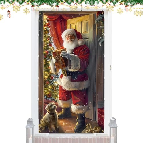 Cubierta Para Puerta De Navidad | Bandera De Papá Noel | Banner Navideño De Santa Para Decoración De Puerta | Para Interior Exterior Pared Porche Patio Jardín Patio Granja Fiesta Navideña Invierno