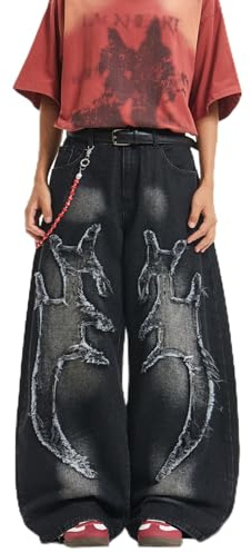 QGRSWBC Men's Baggy Jeans Wide Leg Denim Pants Loose Fit Trousers Hip Hop Jeans Y2K Streetwear Clothing