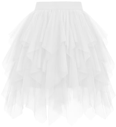 Wikoan Gonna in Tulle da Donna Gonna a Balze Asimmetrica in Tulle Ballo in Maschera Travestimento Costume di Halloween,Bianco,2XL-3XL