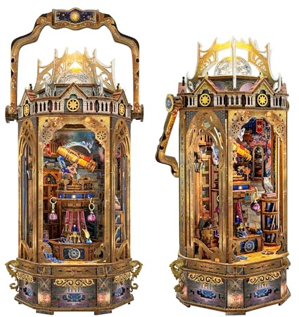 Lanterne Galaxy DIY Book Nook Kit Miniature Maison de poupée 3D Puzzle en | Modèle d'assemblage mystique, avec interrupteur tactile, serre-livres décoratif, petite maison, décoration d'étagère de
