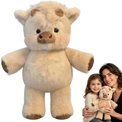 KOMEIYL Peluche Vache Qui Court 45 cm, Adorable Animal en Peluche De Vache Qui Court À Fourrure, Doudou Qui Court - Peluche Vache Highland, pour Enfants et Adultes