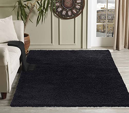 Serdim Rugs Living Room Shaggy Area Rugs, Polypropylene, Black, 120x170cm(4'x5'6)