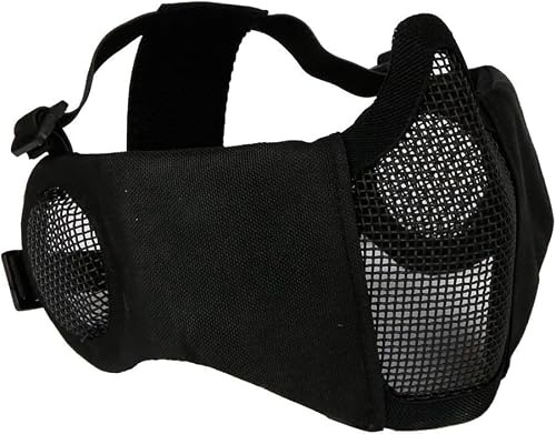 AOUTACC Foldable Airsoft Mask,Half Face Mesh Masks with Ear Protection for Cs War Game, BB Gun,Hunting,Paintball (BK)