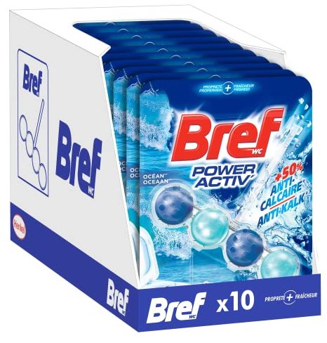 Bref WC Power Activ' Boost Ocean - Lote de 10 bloques de inodoro (10 x 50 g) – Producto limpiador de inodoro – antical espuma limpiadora