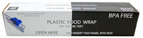 Plastic Food Wrap- 800 SQ. FT. BPA-Free, Includes Optional Slide Cutter, Extra Cling And No Mess, Clear