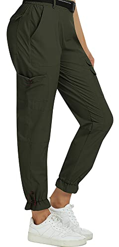 MoFiz Wanderhose Damen Leichte Cargohose Atmungsaktiv Trekkinghose Workout Wasserdicht Winddicht Casual Outdoorhose Grün M
