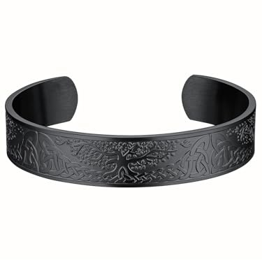 FaithHeart Pulsera Vikinga Celta Trinidad Acero Inoxidable 316L Hombre Brazalete Liso Plano Arbol de Vida Joyería Vikinga Nórdica Irlandesa Mano Muñeca Regalo Reyes
