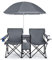 COSTWAY 2-Sitzer Campingstuhl mit Sonnenschirm, Kühltasche, Getränkehalter & Seitentasche, klappbarer Angelstuhl mit Tragetasche, Faltstuhl, Klappstuhl für Camping, Angeln, Picknick (Grau)