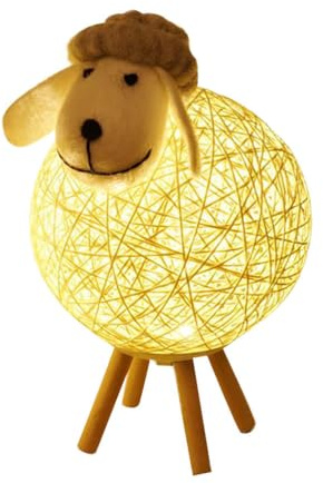 DOITOOL Veilleuse Agneau Usb En Rotin Et Bois Lampe De Nuit Créative Pour Enfants Chambre Bureau Ambiance Douce Led Décorative