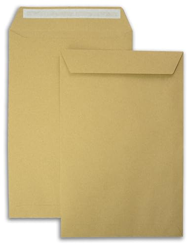 50x Versandtaschen DIN C4 Briefumschläge für A4 braun peal&seal Klebestreifen ohne Fenster 324x229mm
