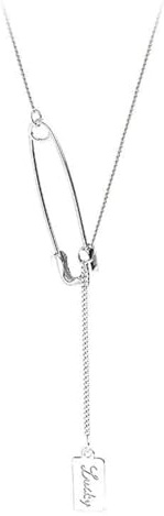 SIXAOAZZ Safety Pin Necklace Heart Pendant Sweet Cool Style Paper Clip Necklace with Extension Chain Simple Copper Personality Exquisite Safety Pin Jewelry for Women (White and gold)