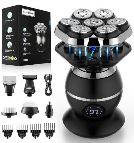 ETENTOUS Magnética Afeitadora Cabeza Hombre, 7D Maquina-Afeitar -cabeza para Calvocon Pantalla LED -Recargable maquina Afeitar Cabeza Impermeable IPX7 en Seco y Húmedo Maquina de Afeitar Hombre.