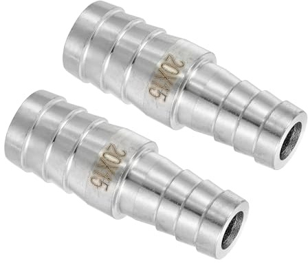 QUARKZMAN 2Pcs 20mm a 15mm Diámetro Espiga Manguera Montaje Reductor, Adaptador para Manguera de Acero Inoxidable 304 para Sistemas de Vacío, Conexiones de Tuberías Industriales, Plateado