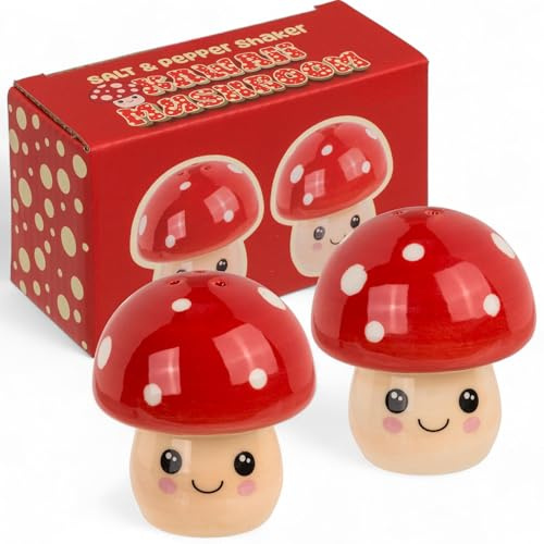 MIJOMA Salt- och pepparströarset – snyggt porslindesign, livsmedelssäker, lätt att fylla – olika roliga och söta mönster att välja mellan (svamppar, 2 delar)