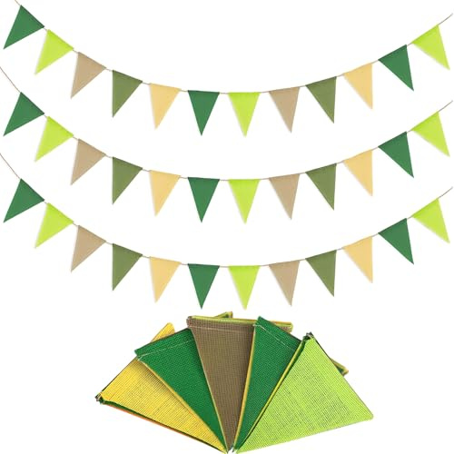 Esshogo 3 banderines de 4 m x 12 banderines para exteriores, color verde oliva y dorado, color verde degradado