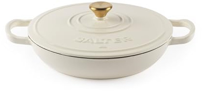 Salter Chester Shallow Cast Iron Casserole Pot – 30cm Dutch Oven/Stock Pot, Self Basting Lid, Enamel Coated, Oven Safe, Suitable for All Hob Types Incl. Induction, 2.8L Cap., PFAS-Free, Cream