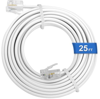 Uvital Phone Extension Line, 25 FT White Telephone Extension Line Cord Cable Wire,RJ11 6P4C Phone Cord for Landline/Fax Machine/Home/Office