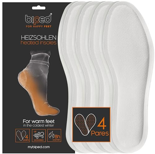 biped värmande innersulor för skor – Set med 4 par fotvärmare för kvinnor och män – Naturlig värme upp till 8 timmar – Aktiveras vid kontakt med luft z2940(L = 41,5-43,5)